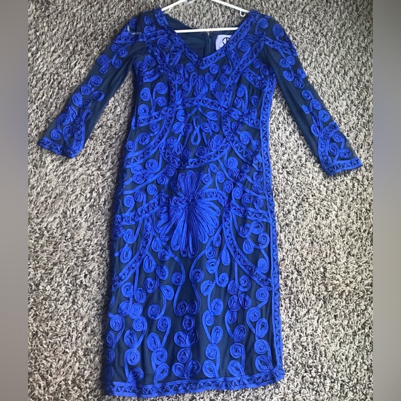 NWT $320 JS Collections stunning blue dress sheer sleeves  size 2 - Picture 9 of 9